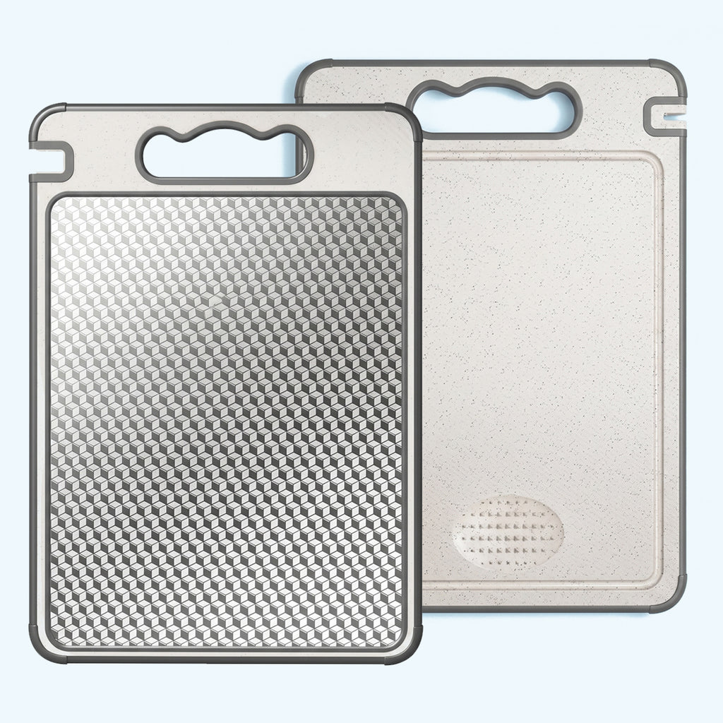 Double-Sided 304 Stainless Steel & Wheat Straw Cutting Board