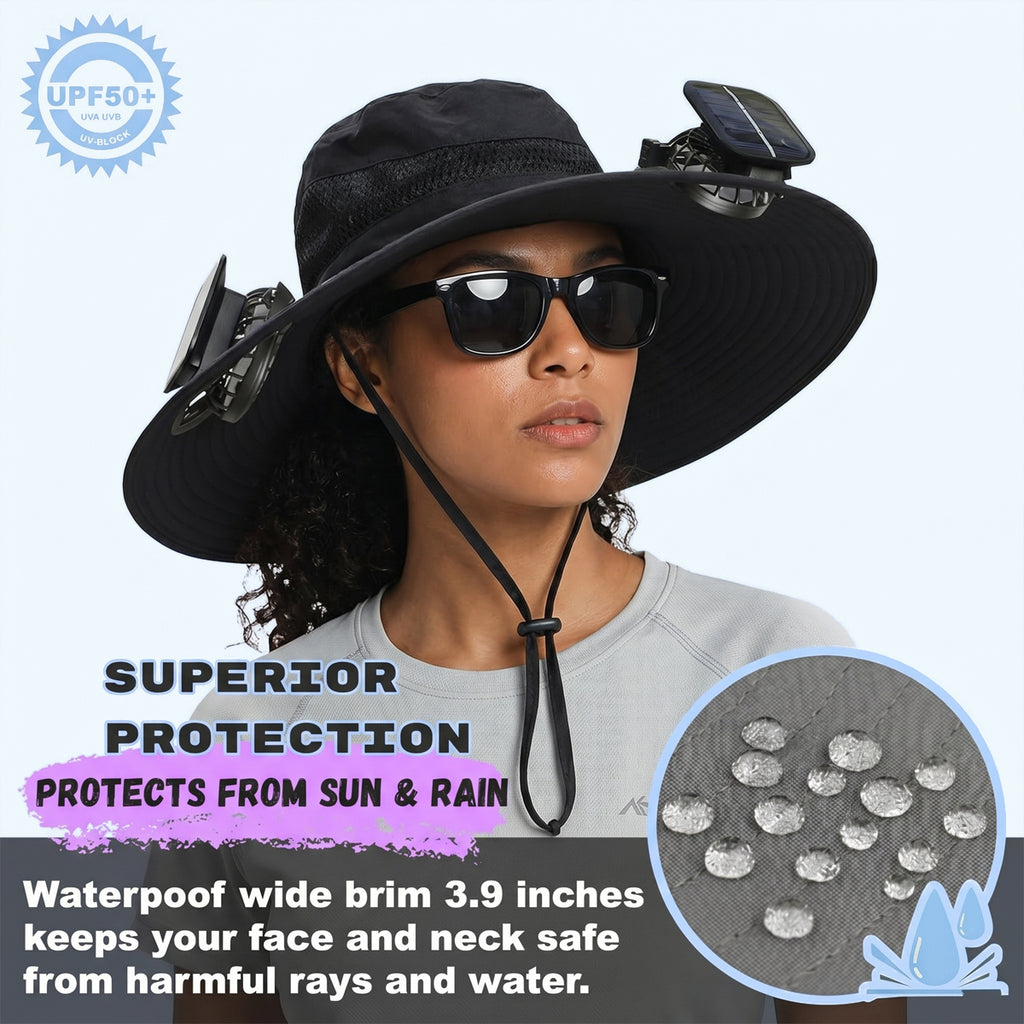 Wide Brim Sun Hat with Dual Solar Fans