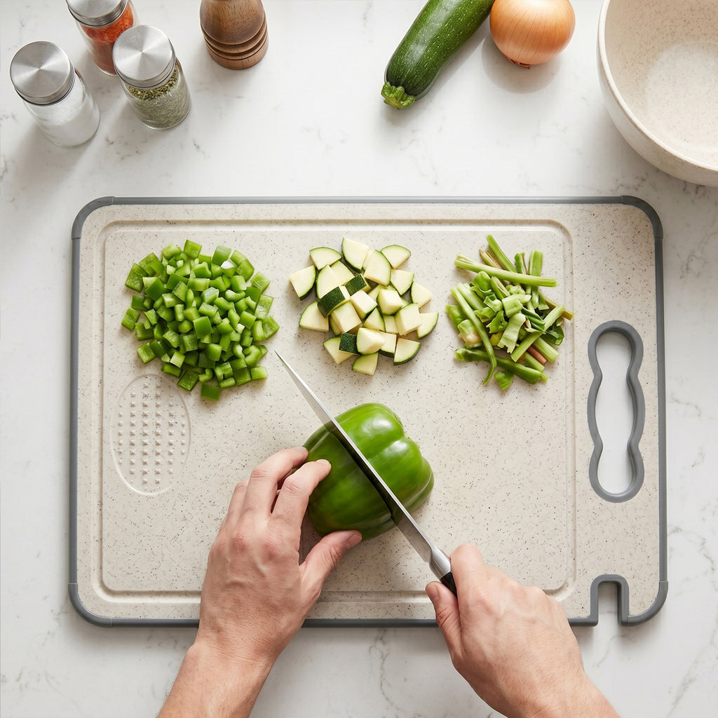 Double-Sided 304 Stainless Steel & Wheat Straw Cutting Board