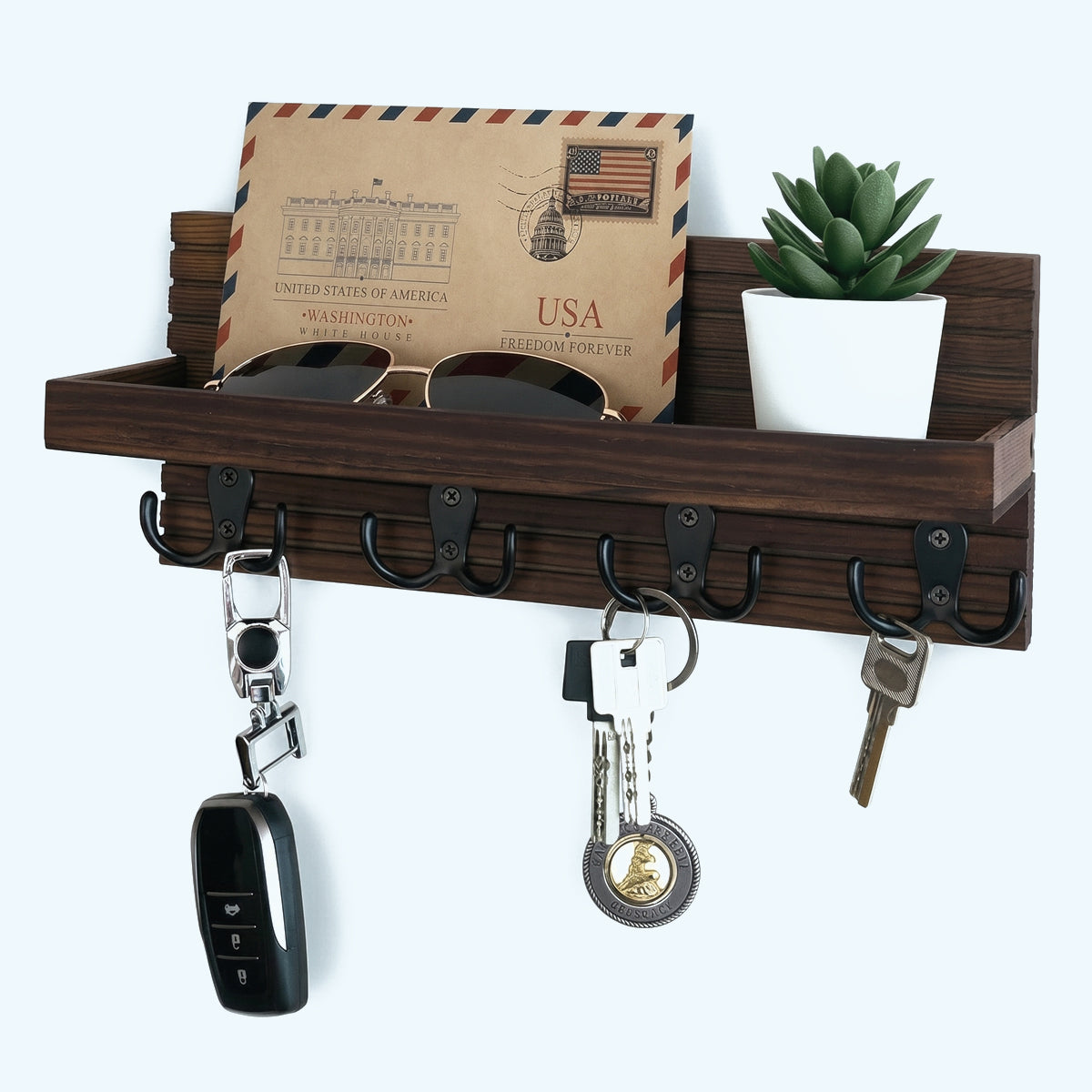 Wooden Wall Key & Mail Holder