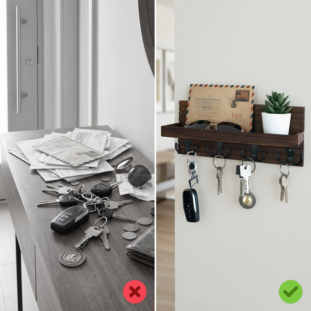 Wooden Wall Key & Mail Holder