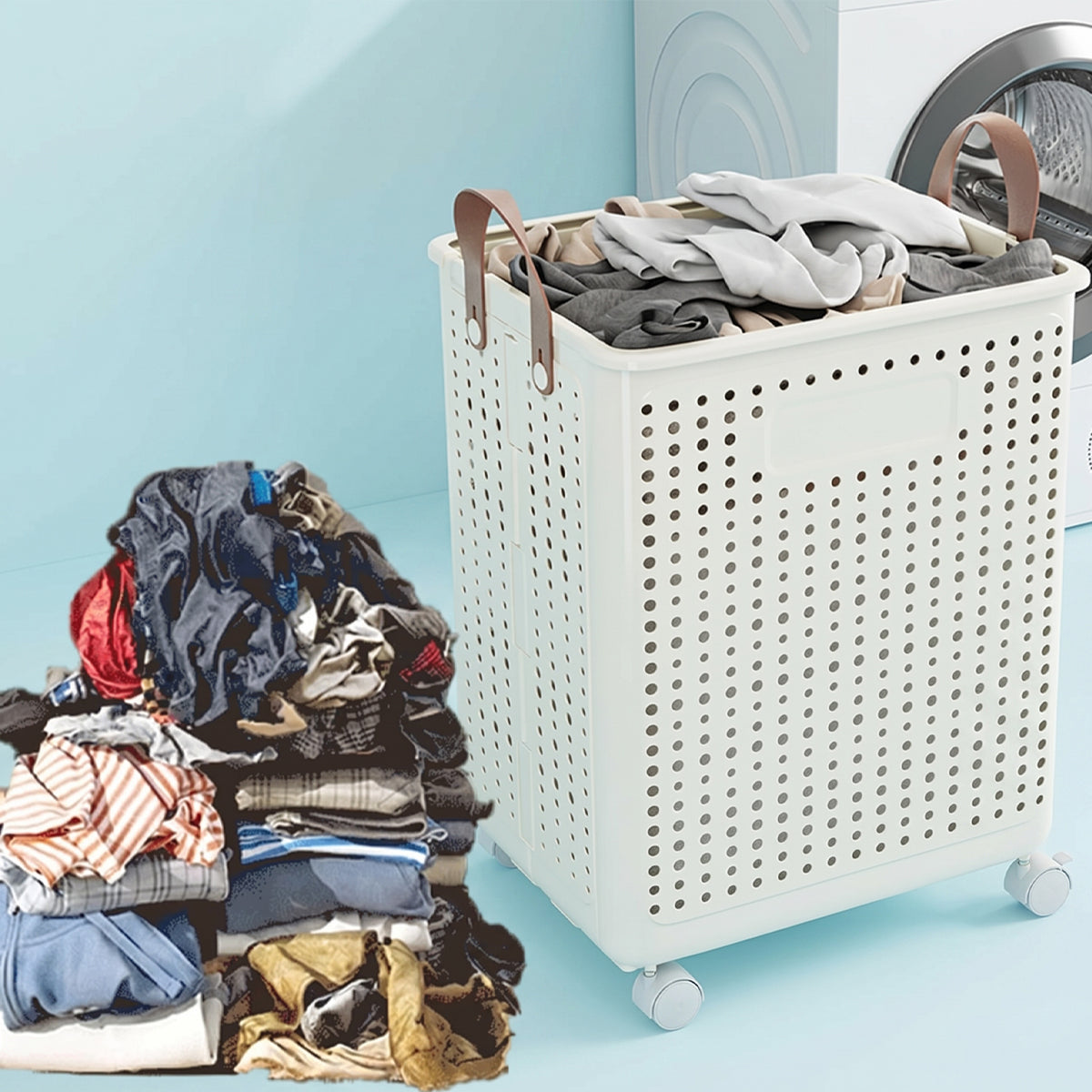 Foldable Laundry Basket with Wheels