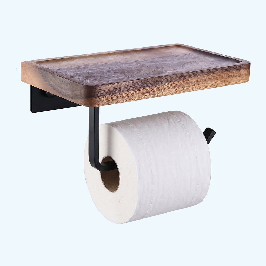 Wooden Toilet Paper Holder with Shelf
