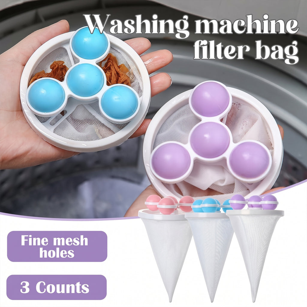 3 Packs Reusable Washing Machine Filter Bags