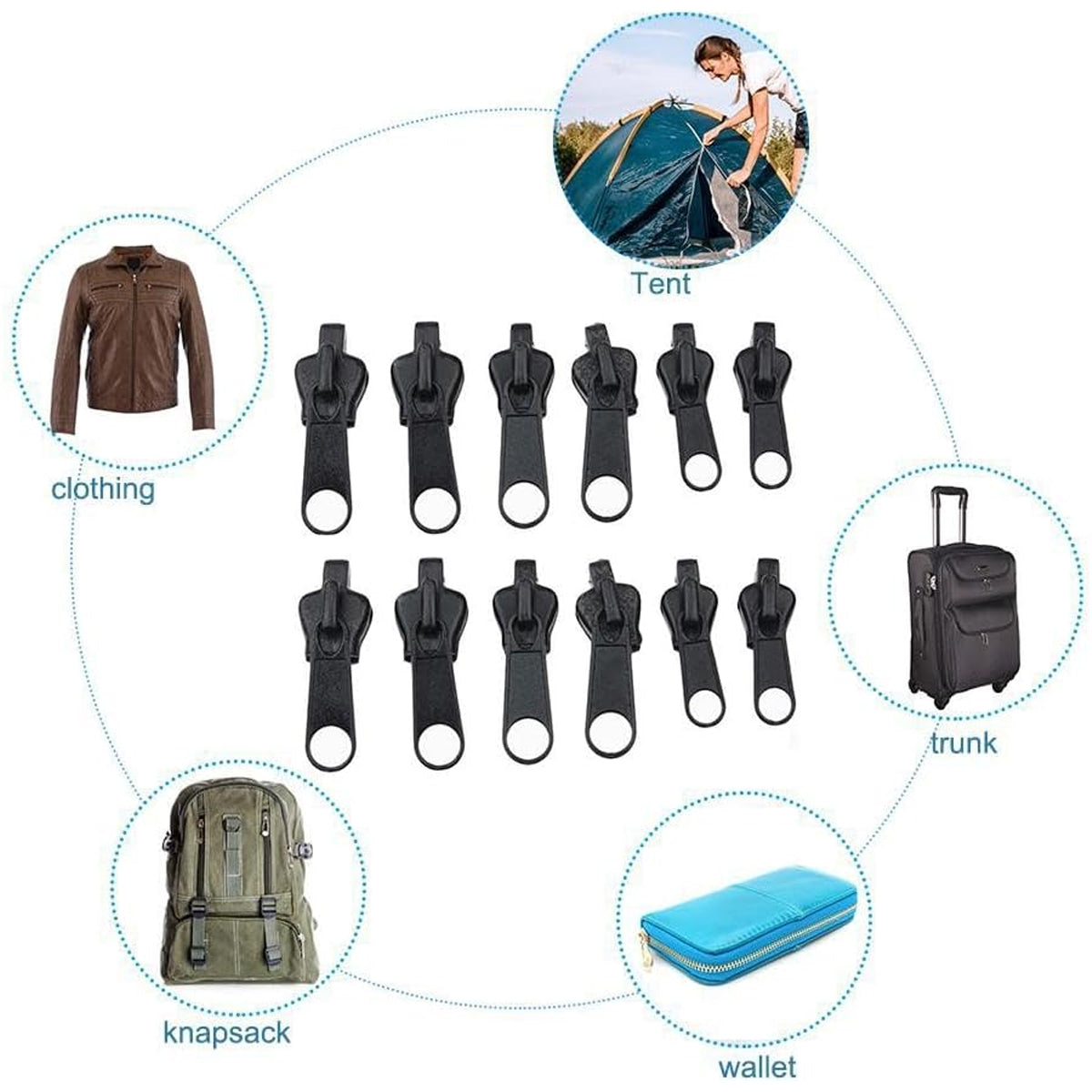 12 Pcs Fix Zip Puller 3 Sizes For All Zippers