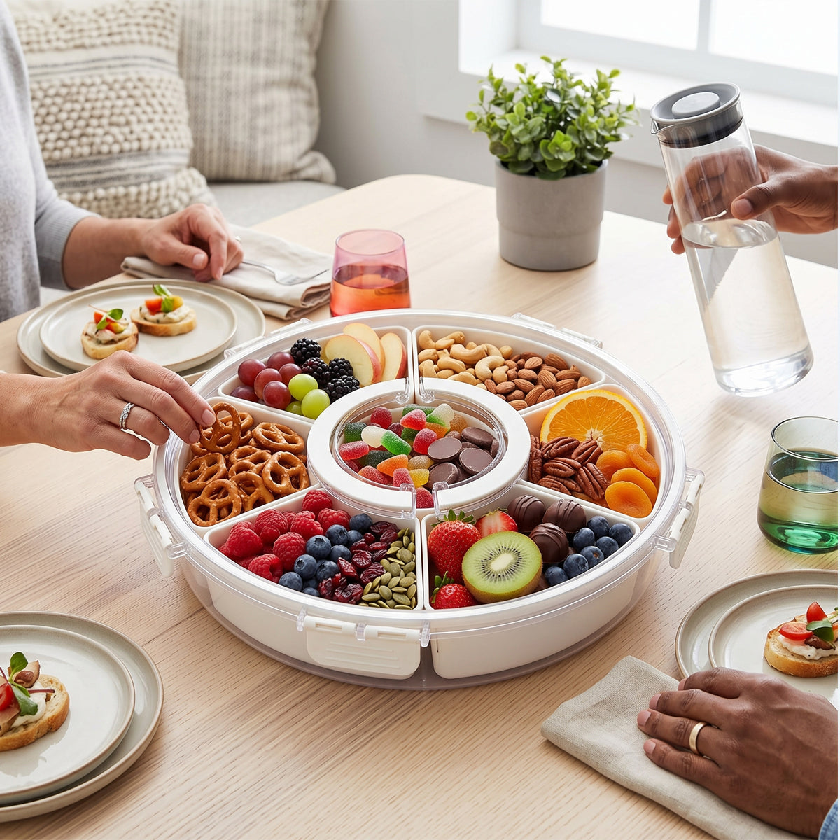 Divided Snack Tray with Lid & Handle