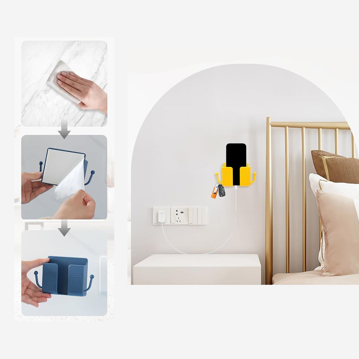 Wall Mount Phone Holder & Multipurpose Storage Box