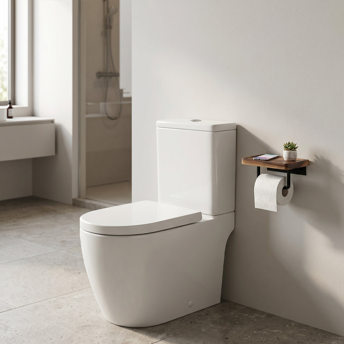 Wooden Toilet Paper Holder with Shelf