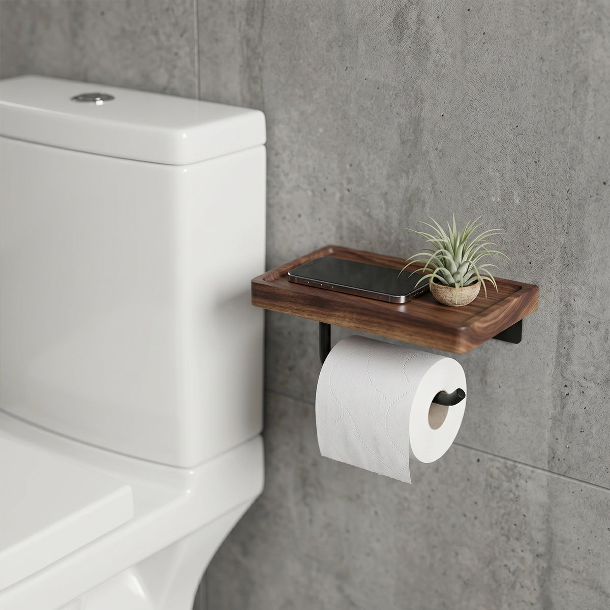Wooden Toilet Paper Holder with Shelf