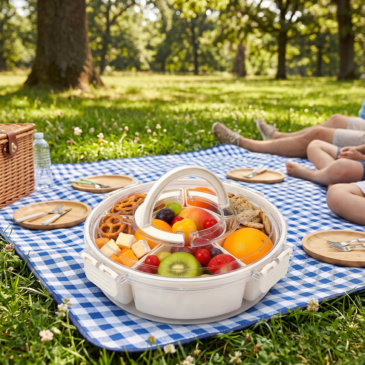 Divided Snack Tray with Lid & Handle