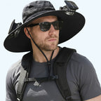 Wide Brim Sun Hat with Dual Solar Fans