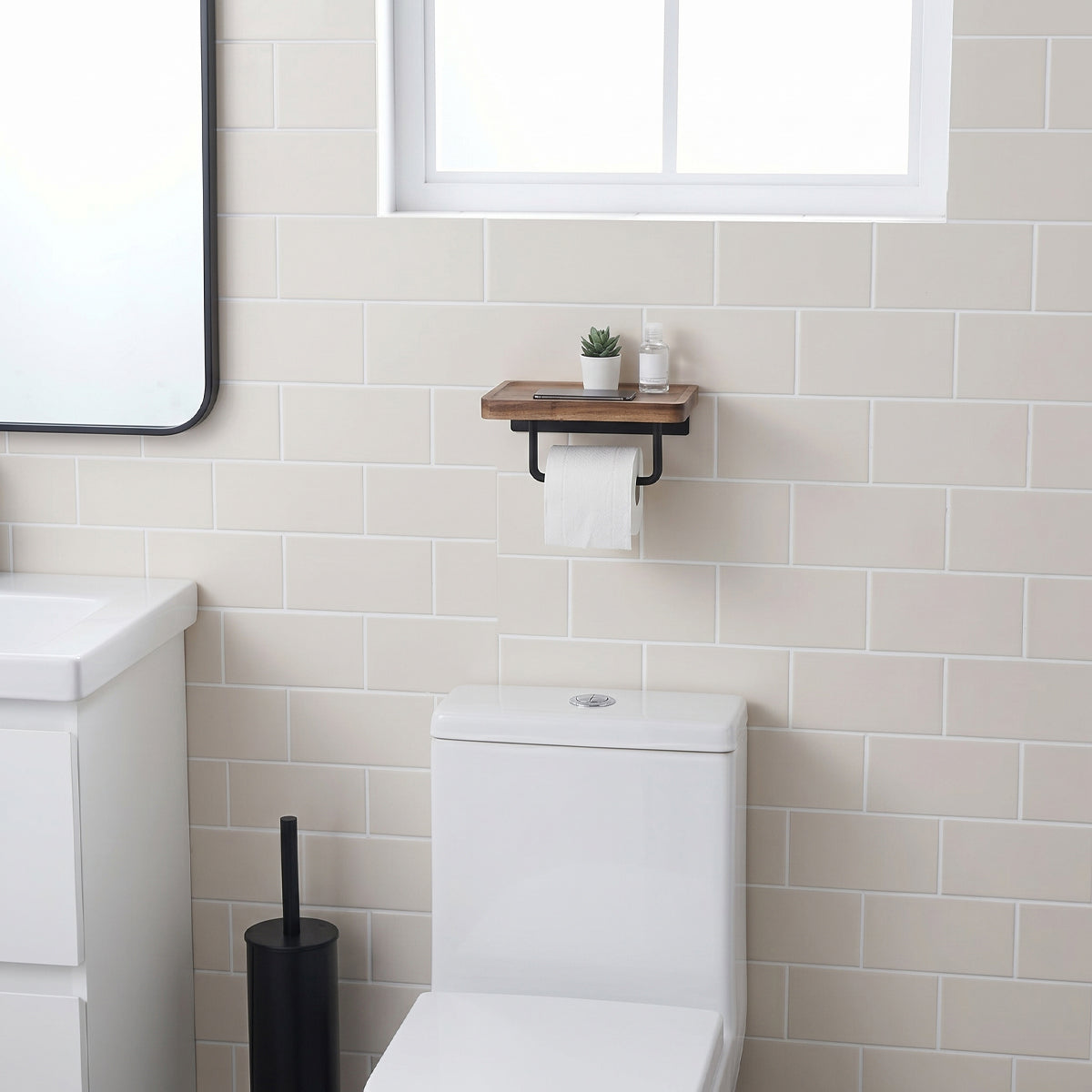 Wooden Toilet Paper Holder with Shelf