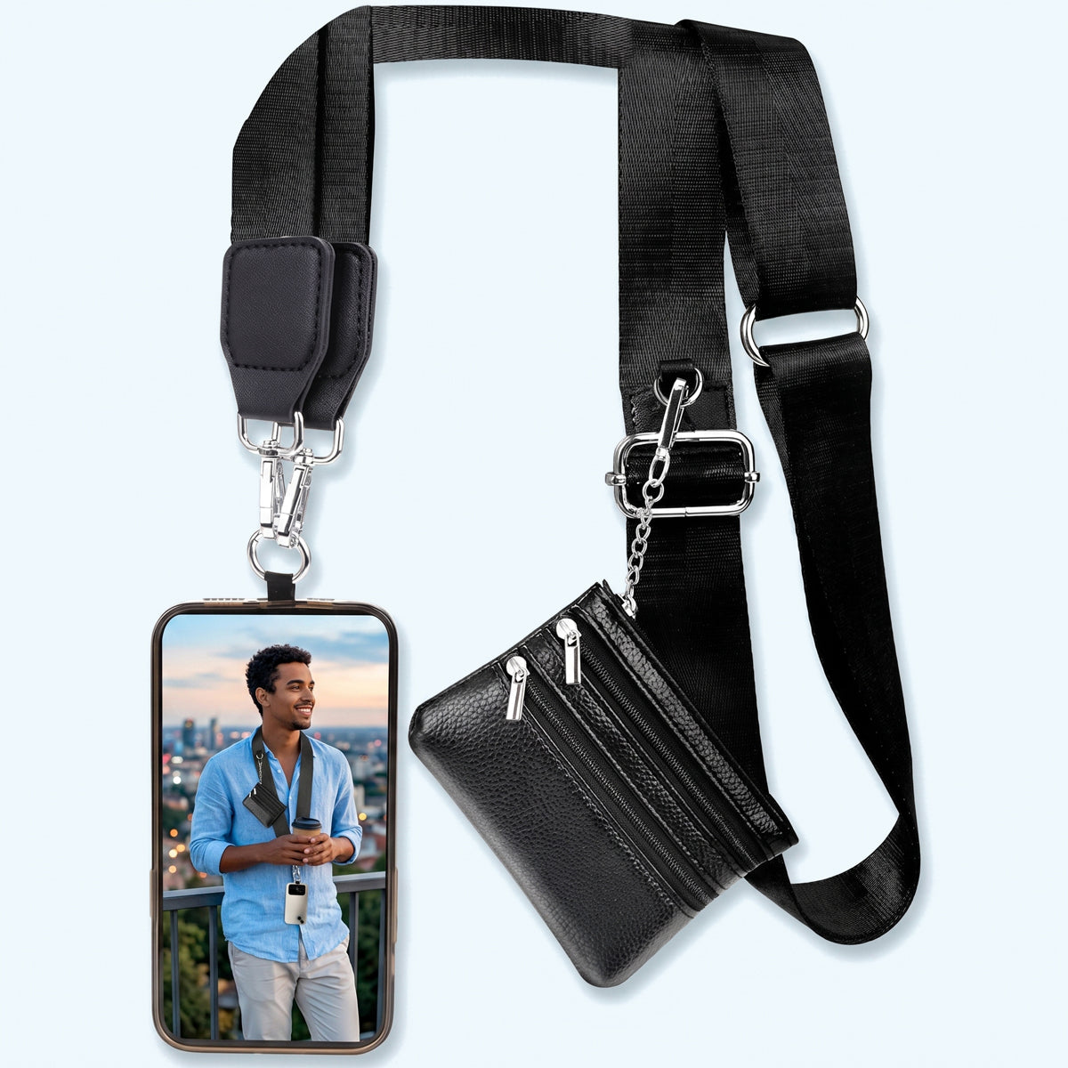 Adjustable Phone Strap with Zipper Wallet