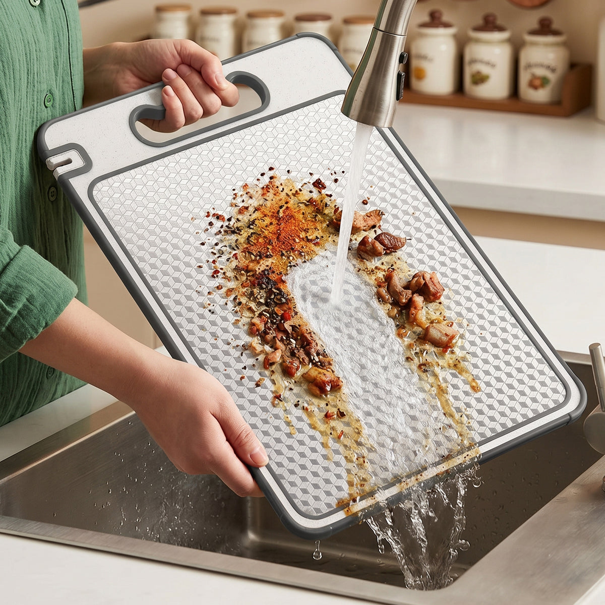 Double-Sided 304 Stainless Steel & Wheat Straw Cutting Board