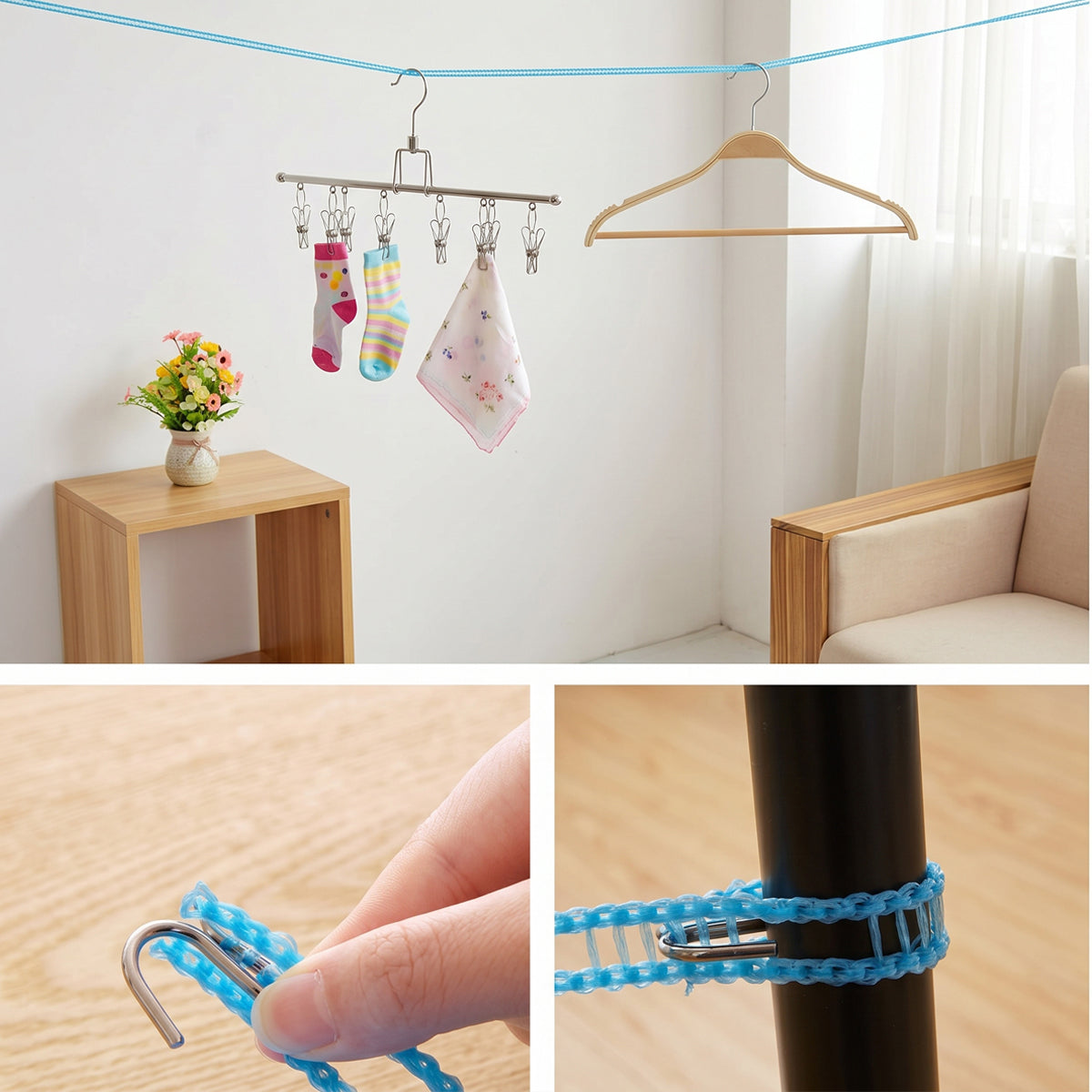 3-Pack Adjustable Windproof Clothesline
