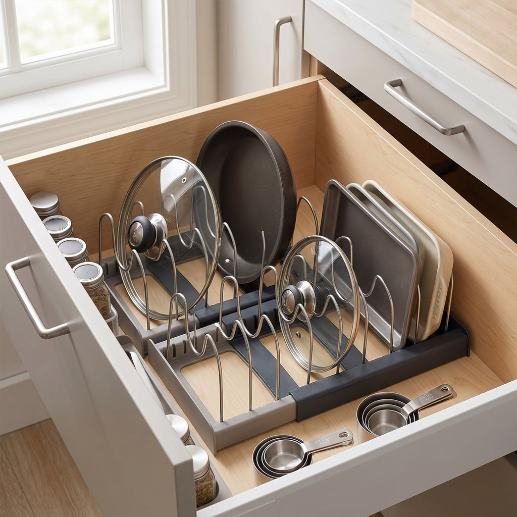 Expandable Pan & Pot Lid Rack Organizer