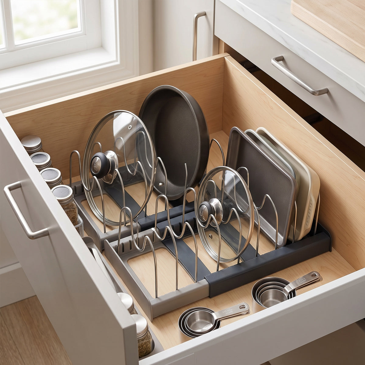 Expandable Pan & Pot Lid Rack Organizer