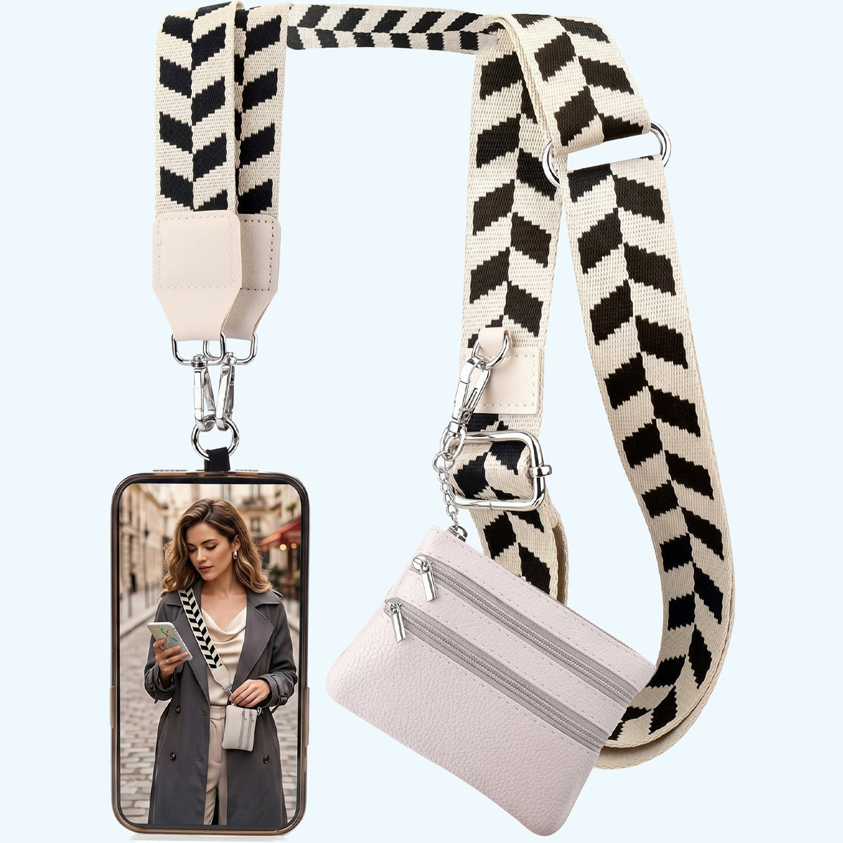 Adjustable Phone Strap with Zipper Wallet
