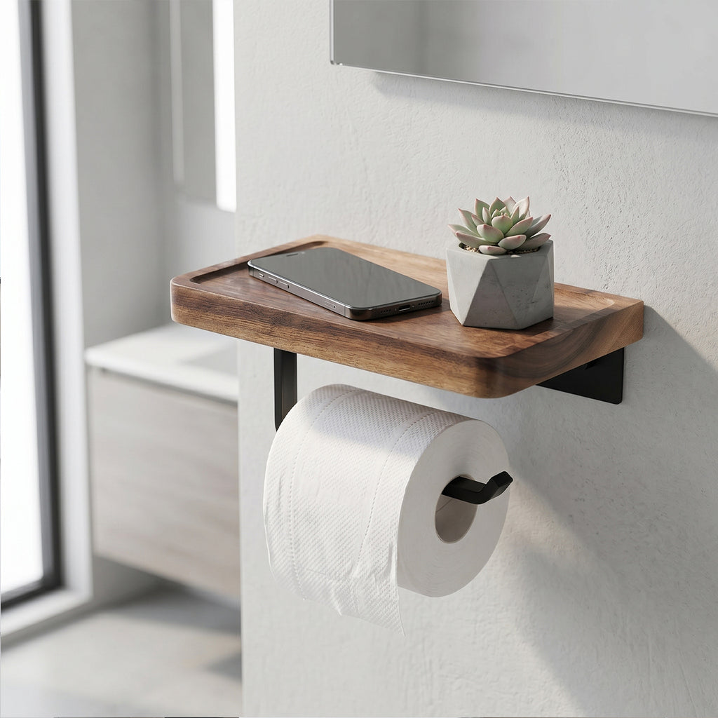 Wooden Toilet Paper Holder with Shelf