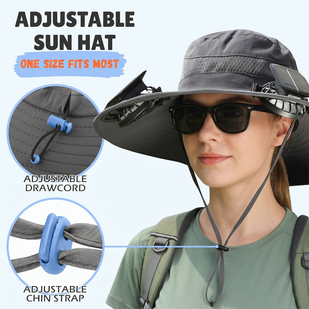 Wide Brim Sun Hat with Dual Solar Fans