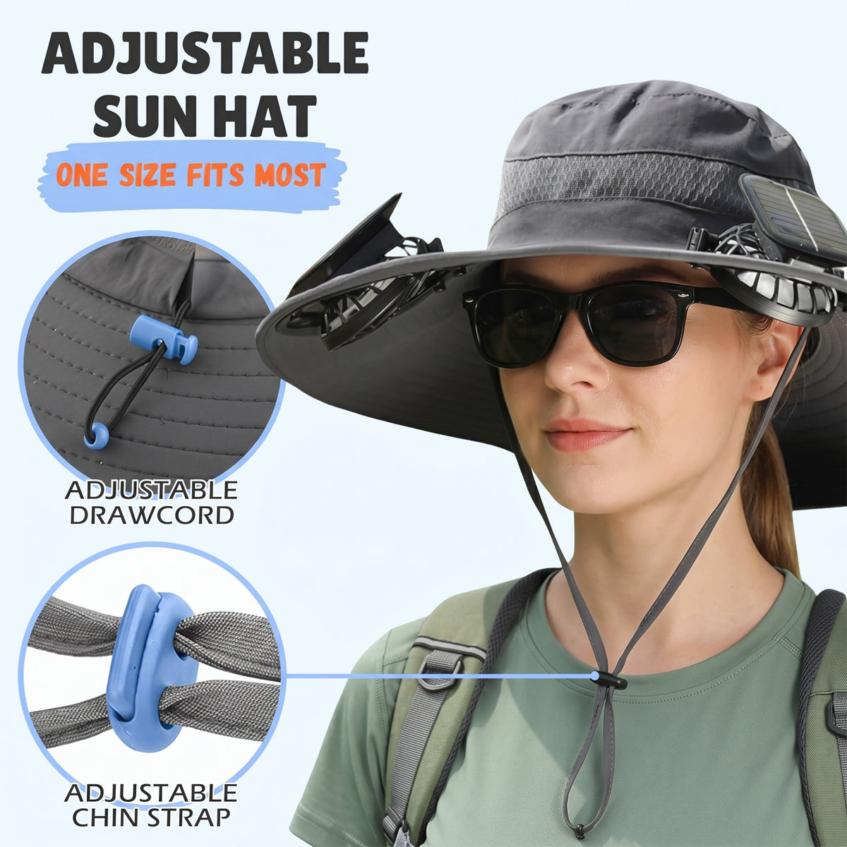 Wide Brim Sun Hat with Dual Solar Fans