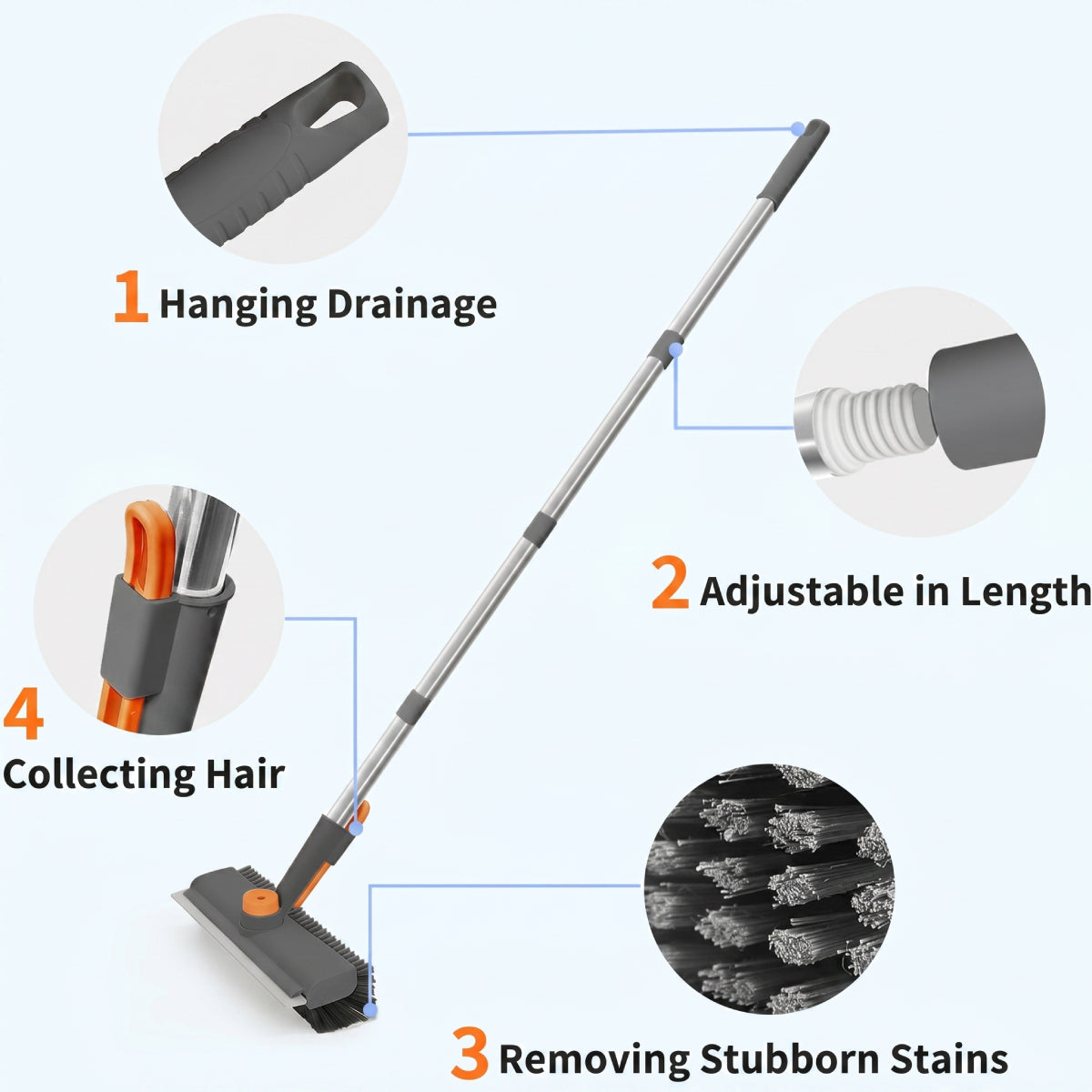 3-in-1 Floor Scrub Brush with Long Handle