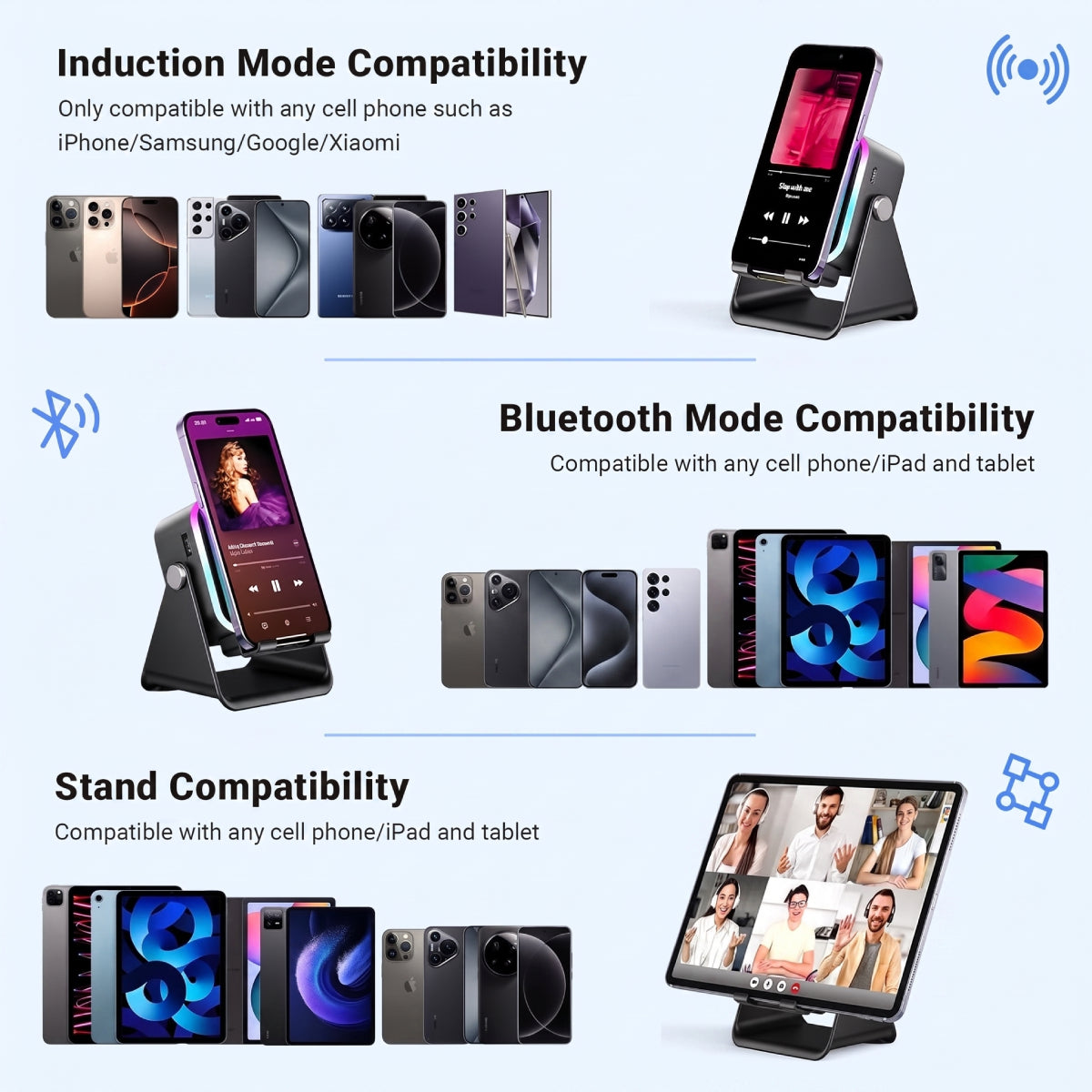 5-in-1 Wireless Induction Speaker with Phone Stand