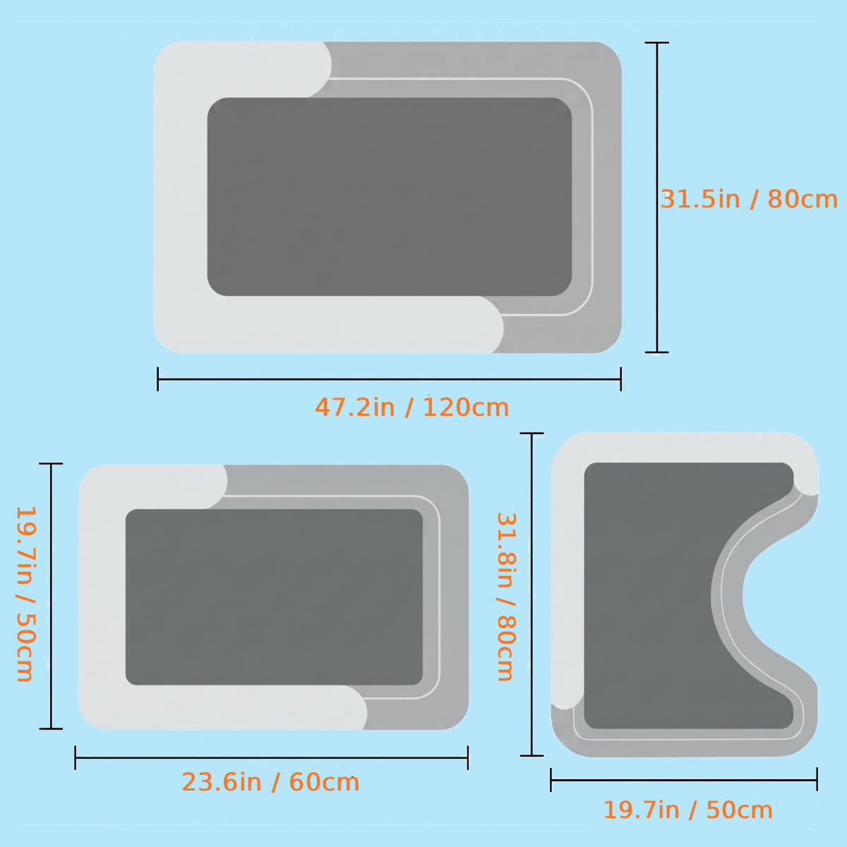 3-Piece Non-Slip Bathroom Rug Set