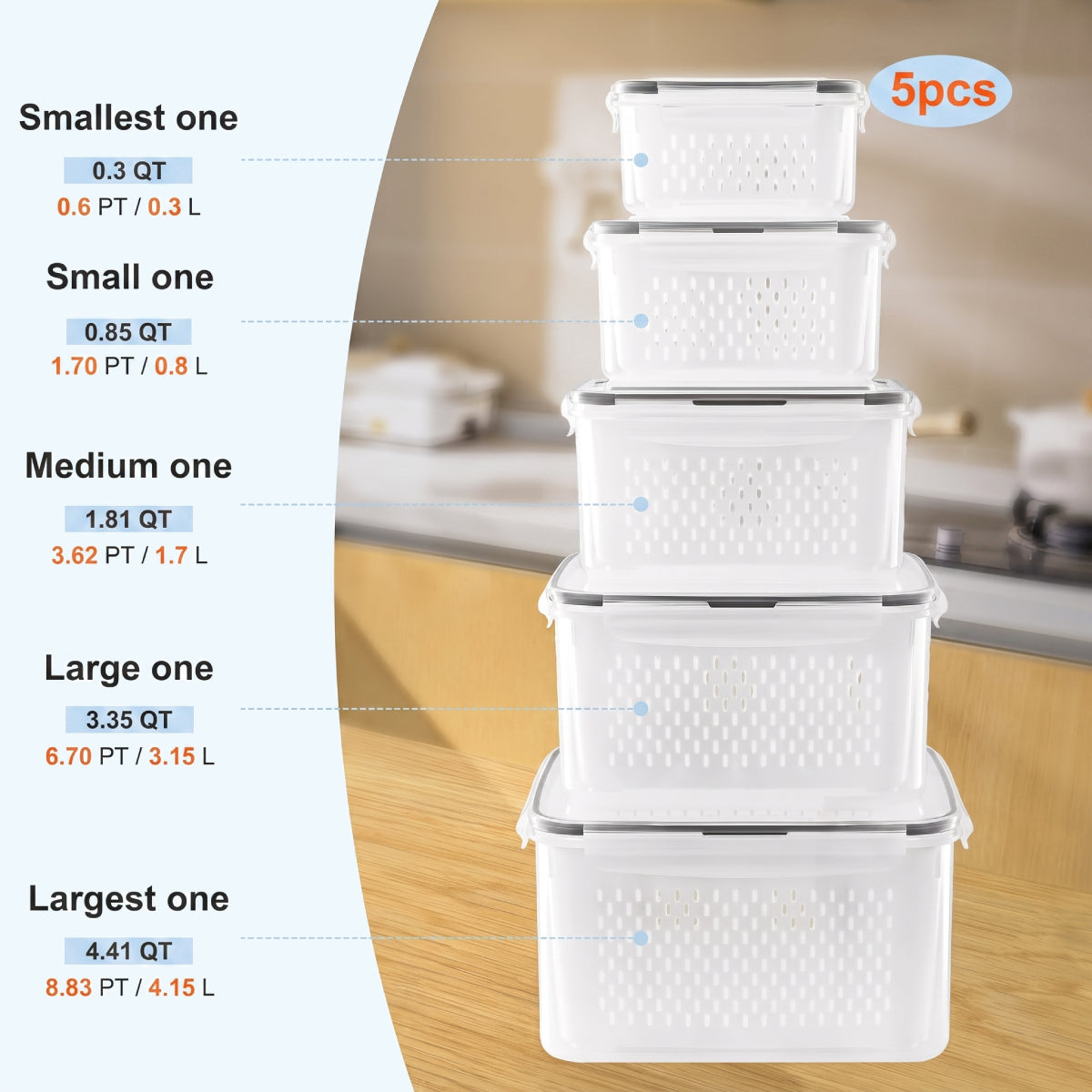 5PCS Produce Storage Containers
