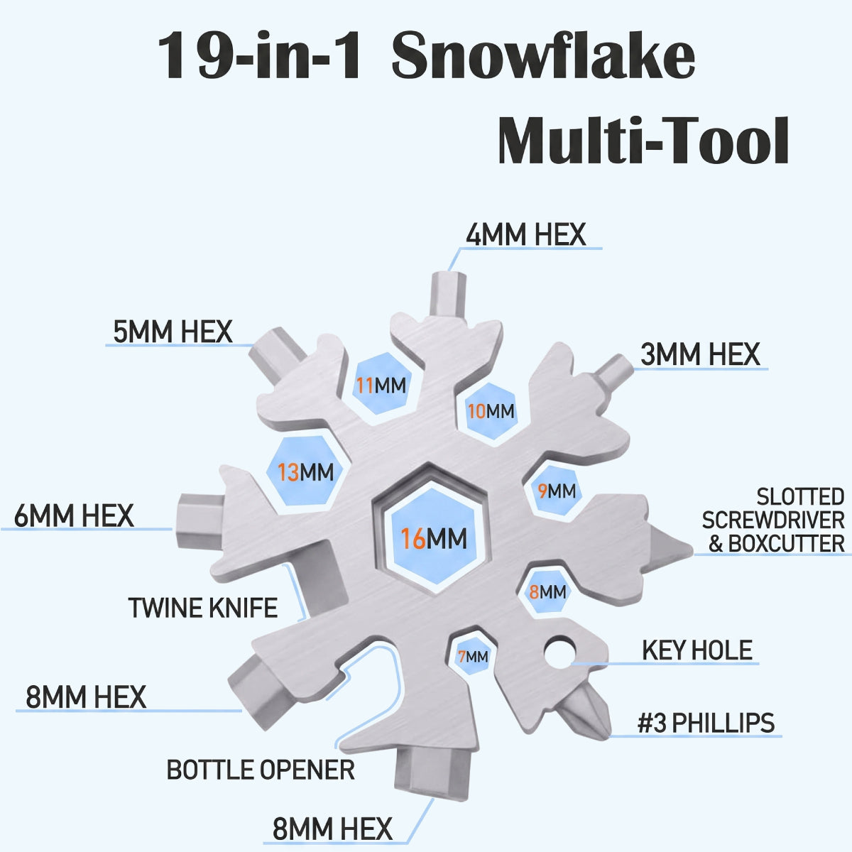 19-in-1 Stainless Steel Snowflake Multi-Tool
