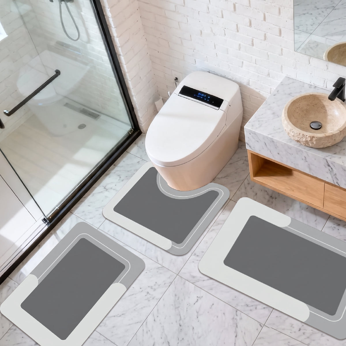 3-Piece Non-Slip Bathroom Rug Set