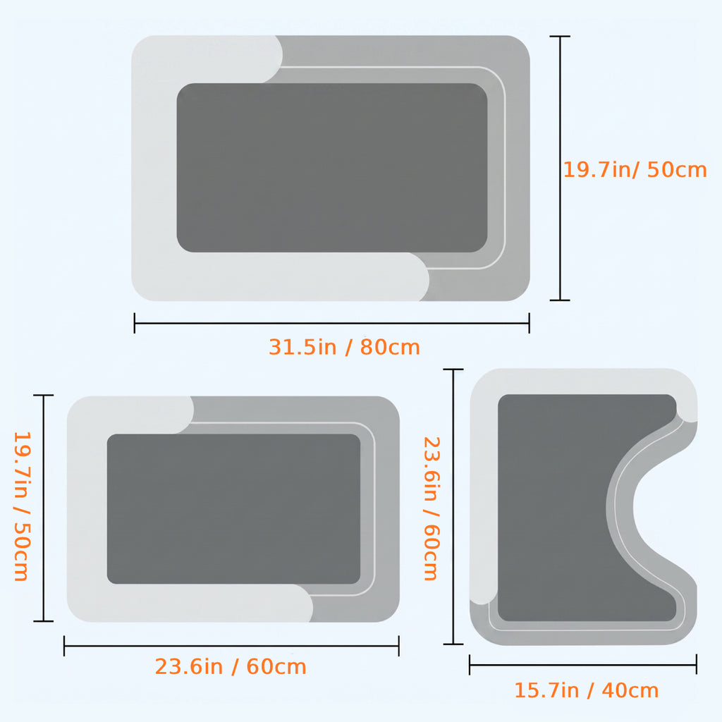 3-Piece Non-Slip Bathroom Rug Set