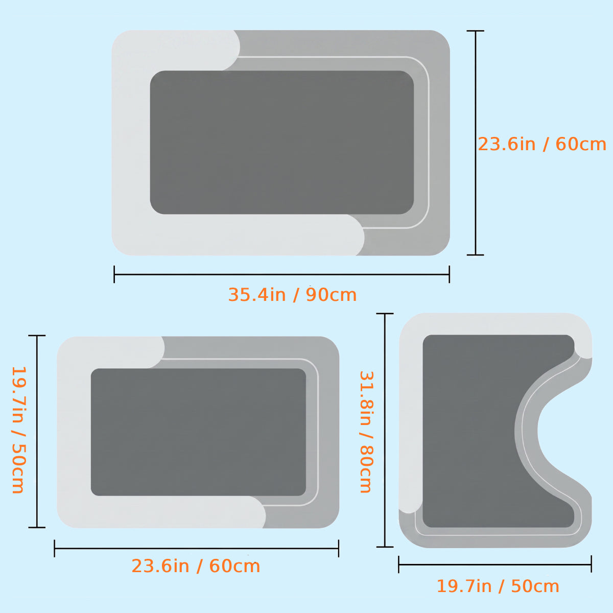 3-Piece Non-Slip Bathroom Rug Set