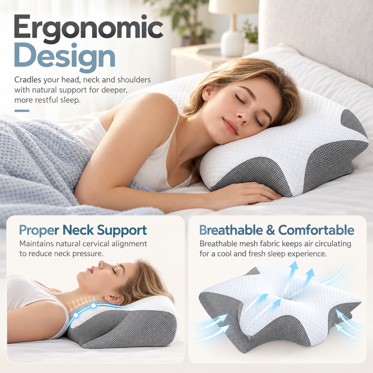 Ergonomic Memory Foam Neck Support Pillow
