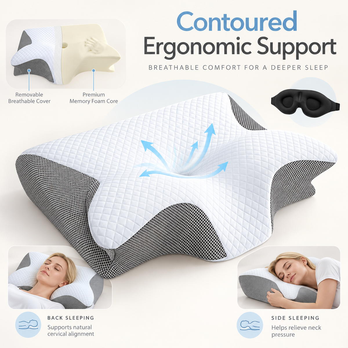 Ergonomic Memory Foam Neck Support Pillow