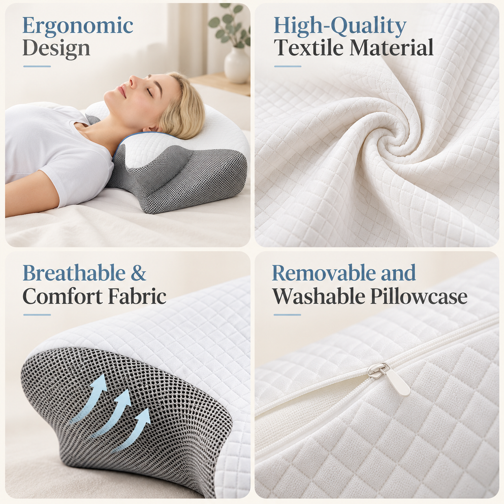 Ergonomic Memory Foam Neck Support Pillow