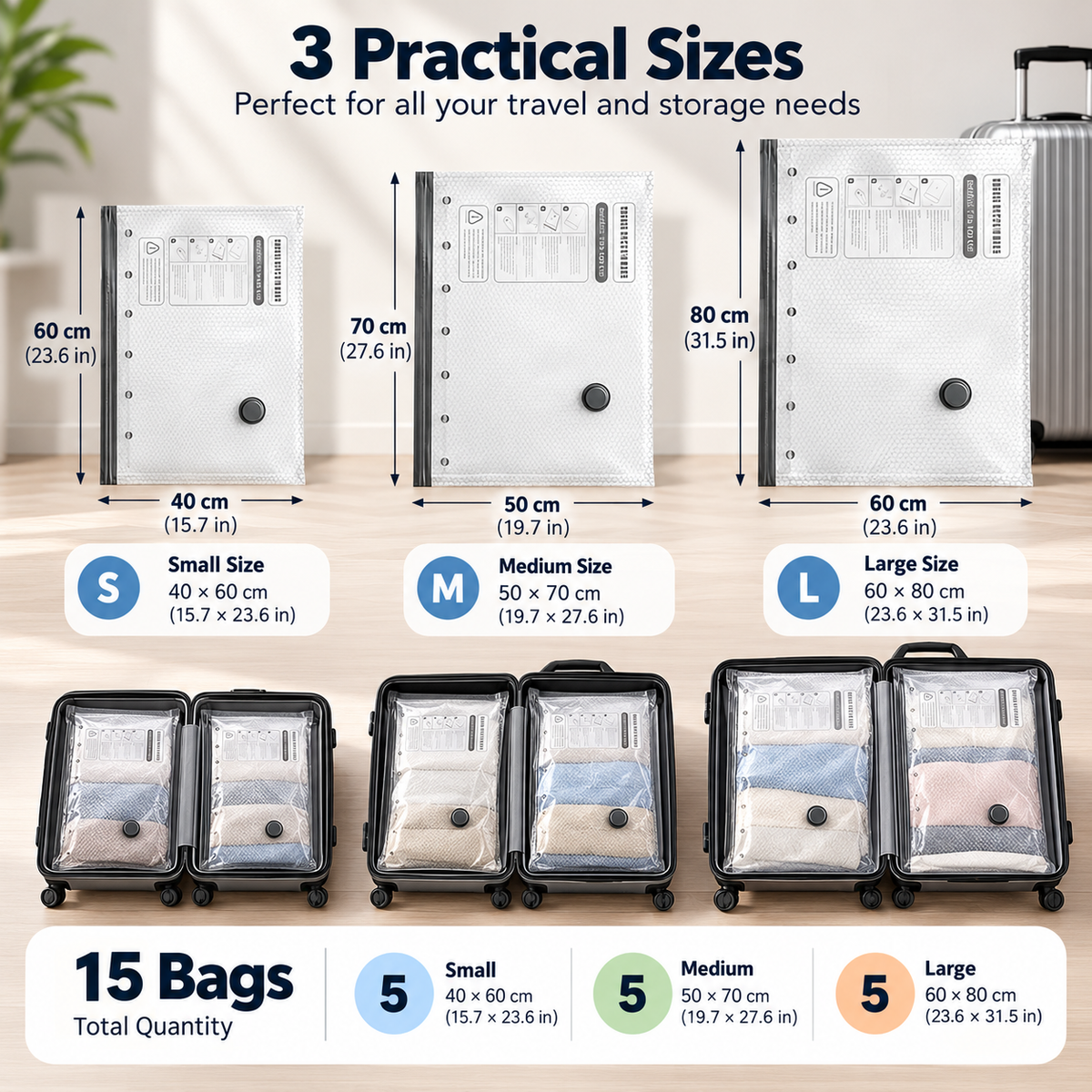 Travel Vacuum Storage Bags – 15 Pack