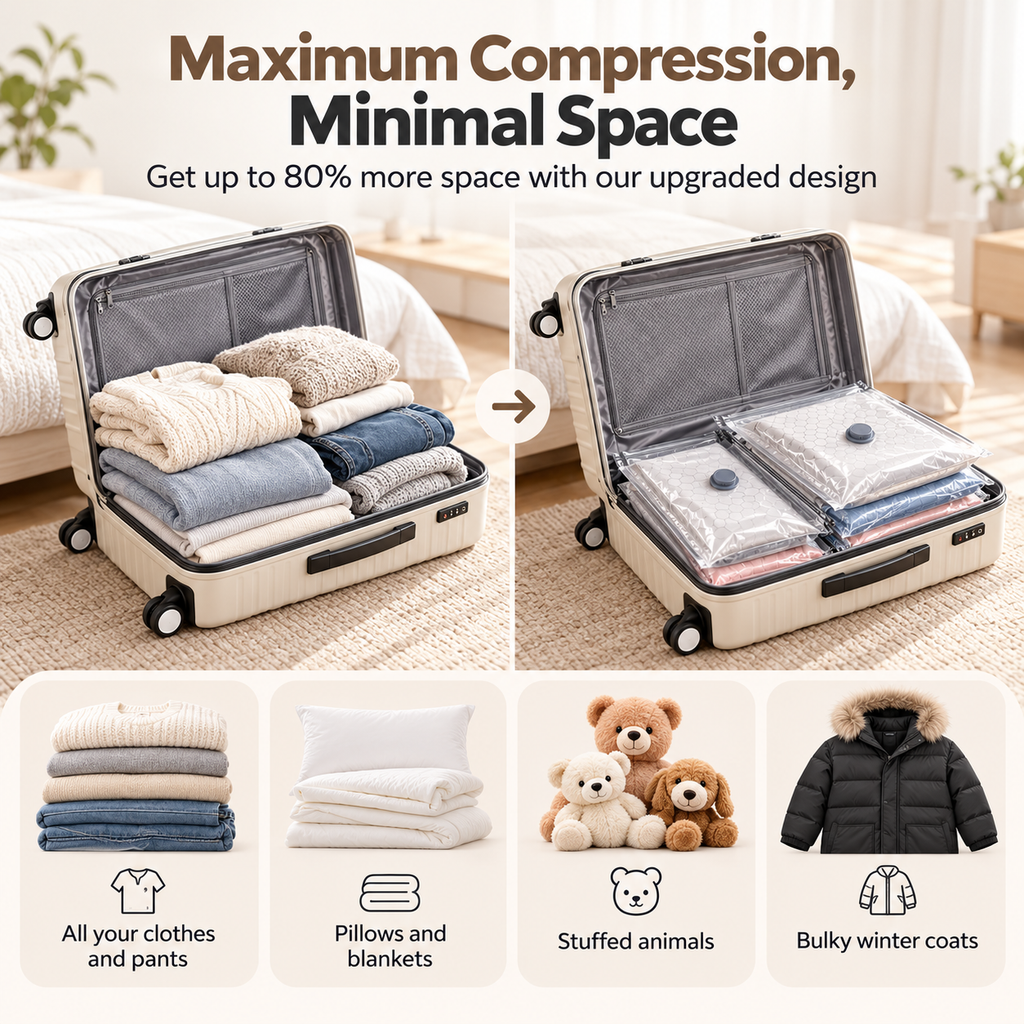 Travel Vacuum Storage Bags – 15 Pack