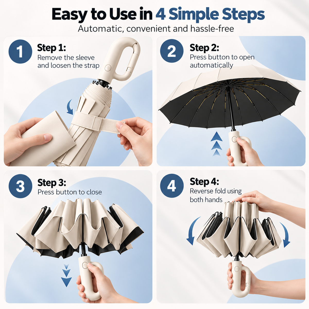 Automatic Folding Umbrella with Carabiner Handle