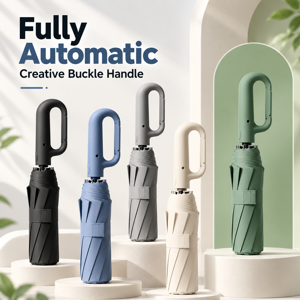 Automatic Folding Umbrella with Carabiner Handle
