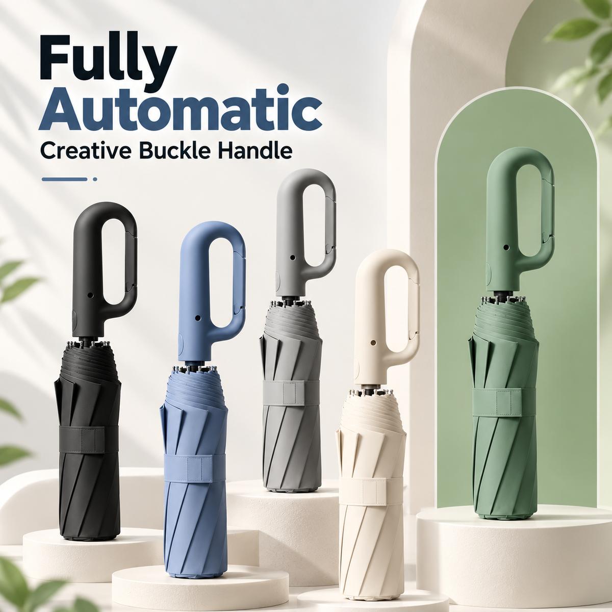 Automatic Folding Umbrella with Carabiner Handle
