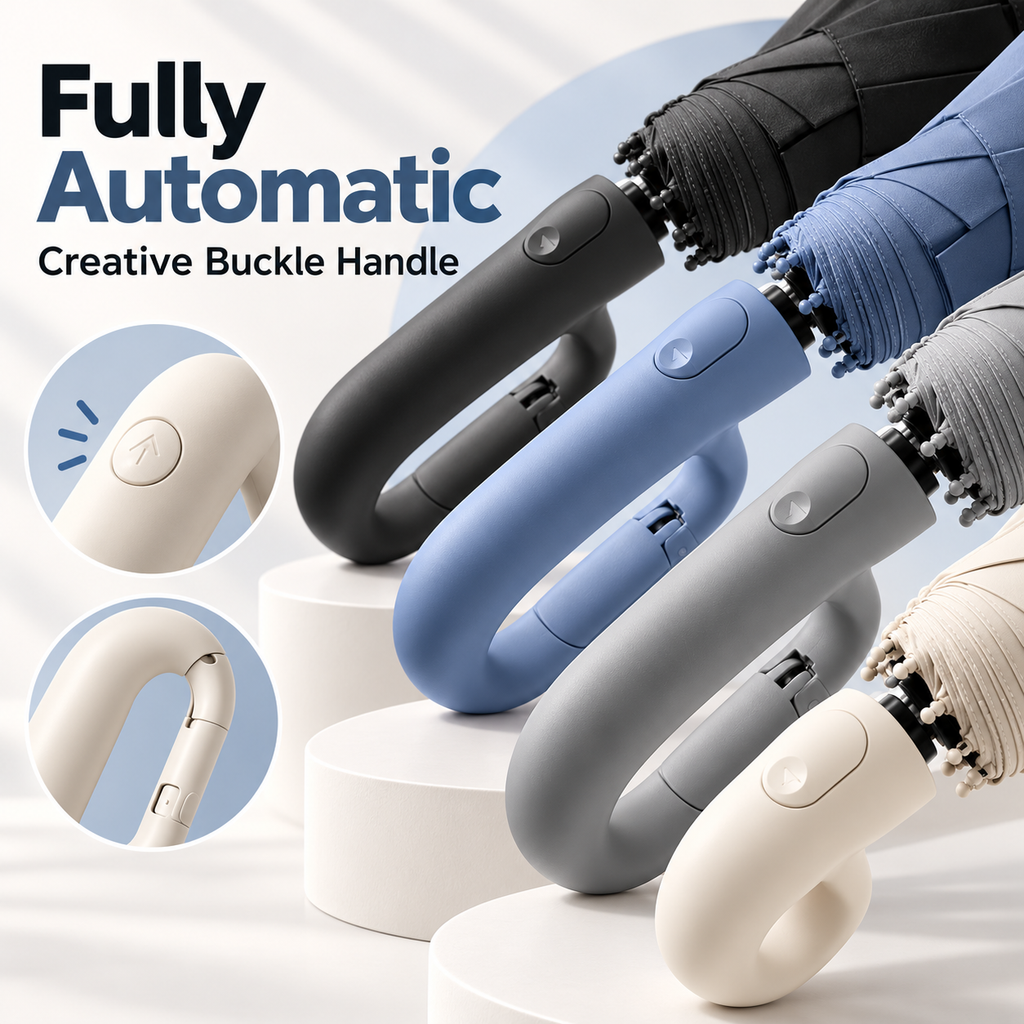 Automatic Folding Umbrella with Carabiner Handle