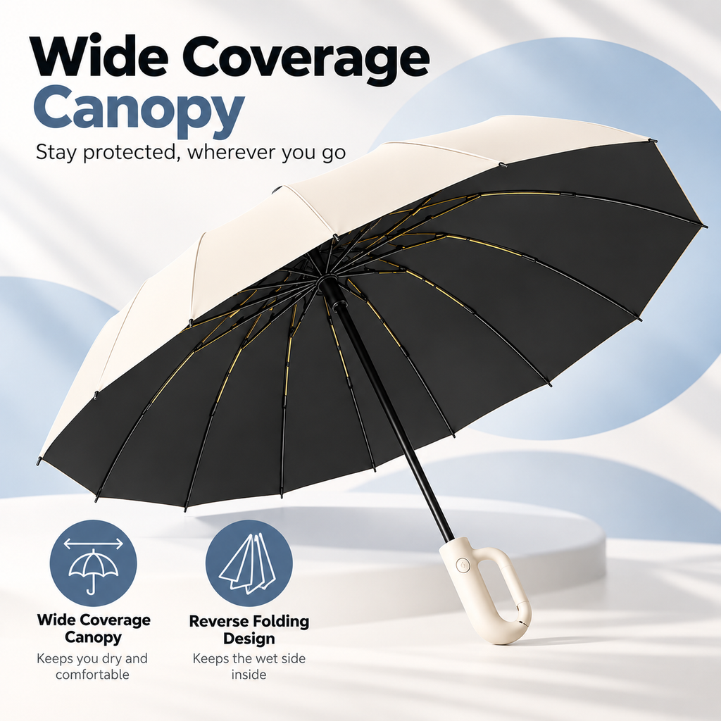 Automatic Folding Umbrella with Carabiner Handle