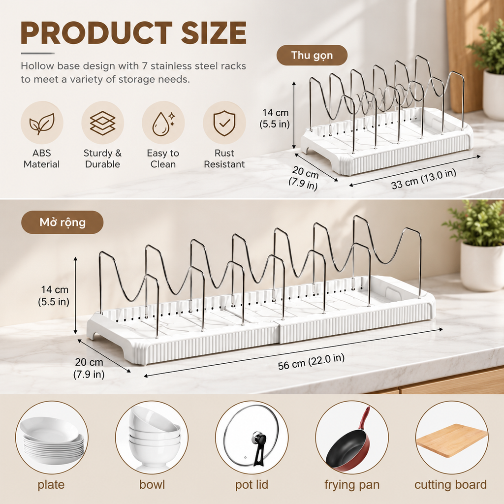 Expandable Pot Lid & Pan Organizer Rack