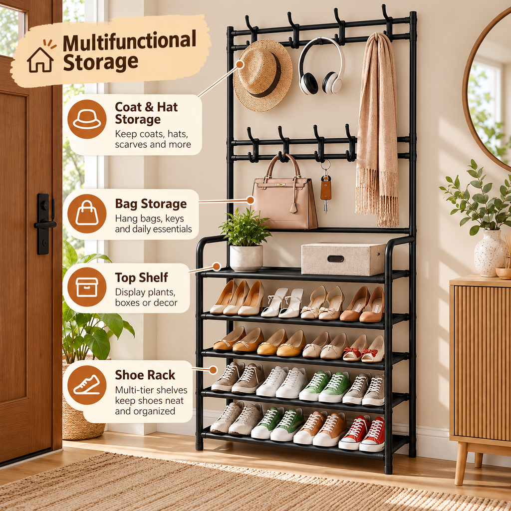 3-in-1 Entryway Coat & Shoe Rack