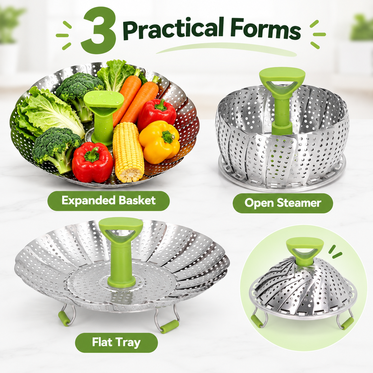 Expandable Stainless Steel Steamer Basket
