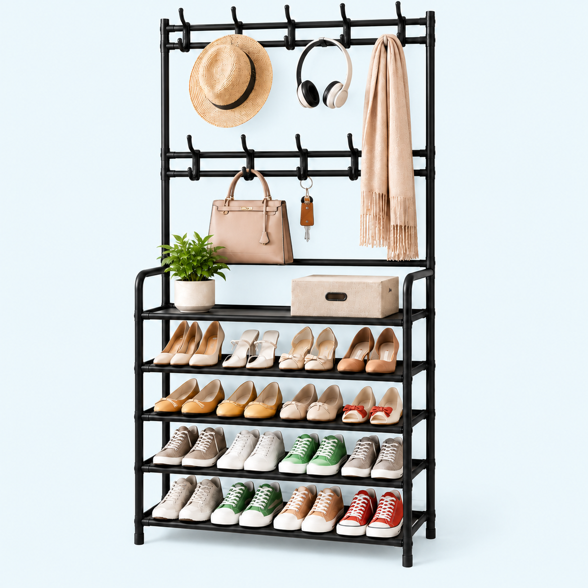3-in-1 Entryway Coat & Shoe Rack