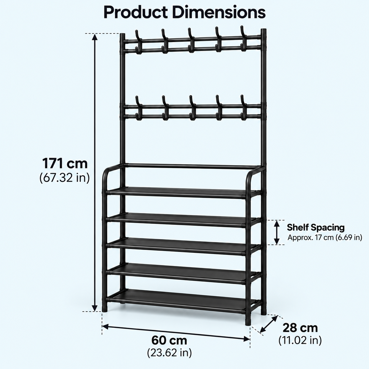 3-in-1 Entryway Coat & Shoe Rack